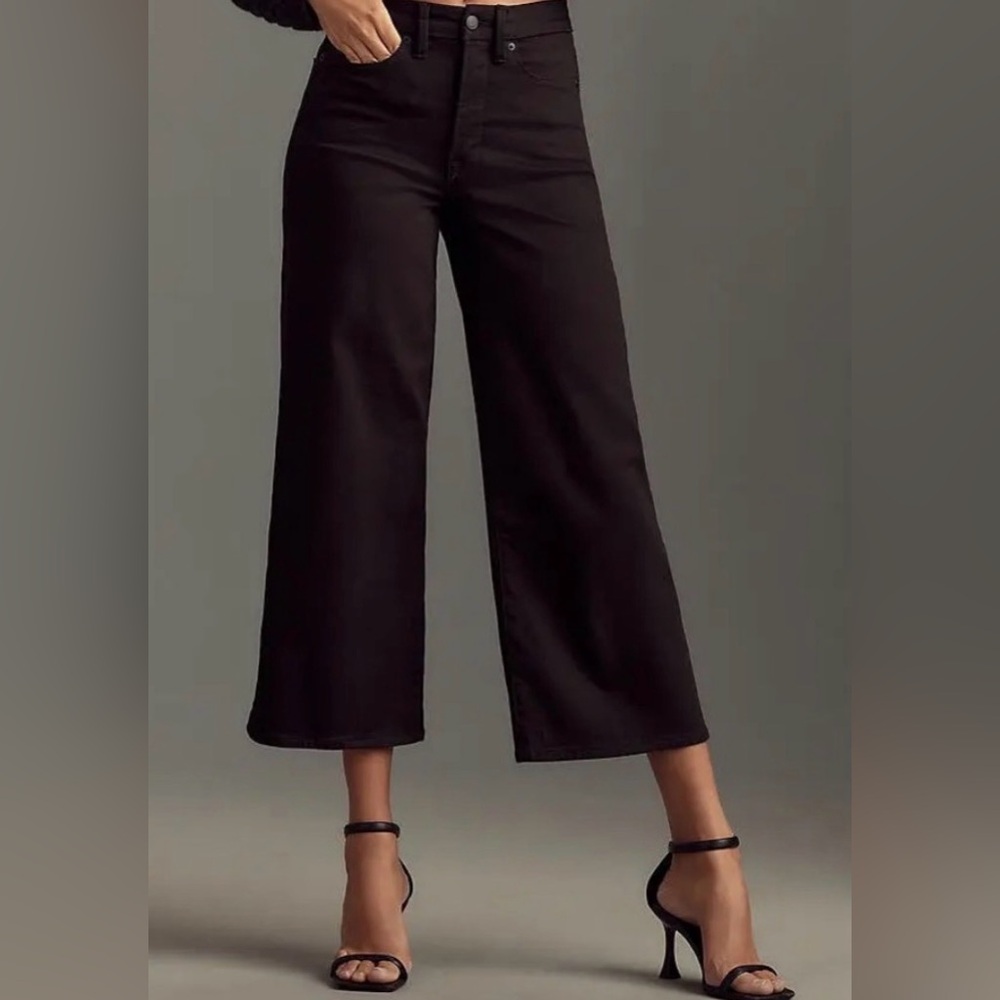 Good American Black Palazzo Cropped Wide Leg Jeans